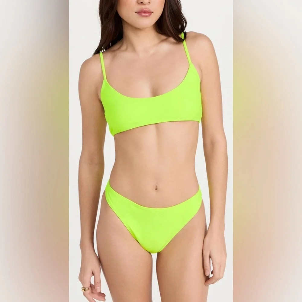 Good American Triangle Top & Better Bikini Cheeky Bottoms in Electric Lime